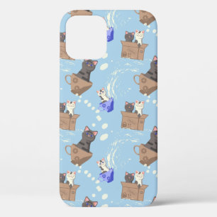 Katzen in Kiste und Milchfallen auf blau Case-Mate iPhone Hülle