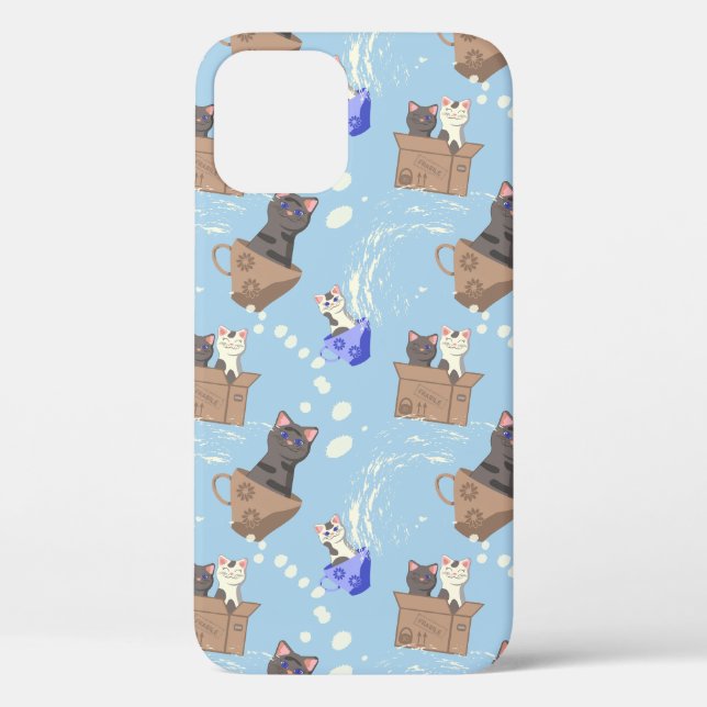 Katzen in Kiste und Milchfallen auf blau Case-Mate iPhone Hülle (Rückseite)