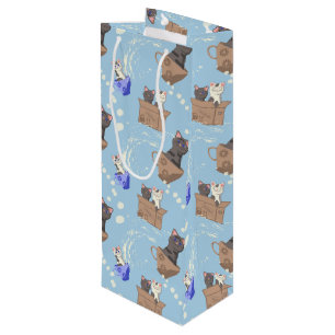 Katzen in Kiste und Milchfallen auf blau Geschenktüte Für Weinflaschen