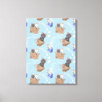 Katzen in Kiste und Milchfallen auf blau