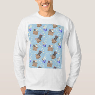 Katzen in Kiste und Milchfallen auf blau T-Shirt