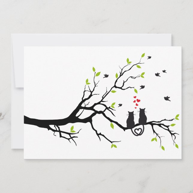 Katzen in Liebe auf Baum mit roten Herzen (Vorderseite)