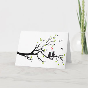 Katzen in Liebe mit den roten Herzen auf den Frühl Karte
