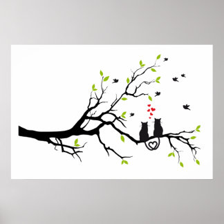 Katzen in Liebe mit den roten Herzen auf den Frühl Poster