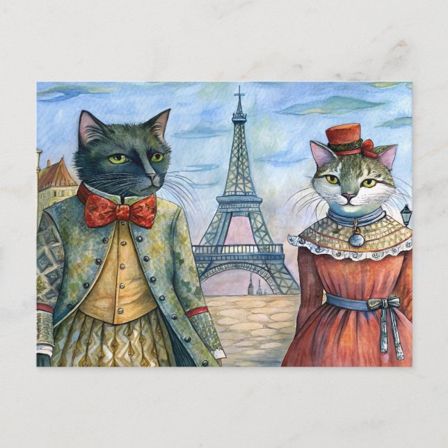 Katzen in Paris Feiertagspostkarte (Vorderseite)