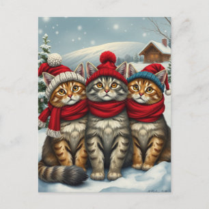 Katzen in Preppy Winter Attraktion und Hats Winter Feiertagspostkarte