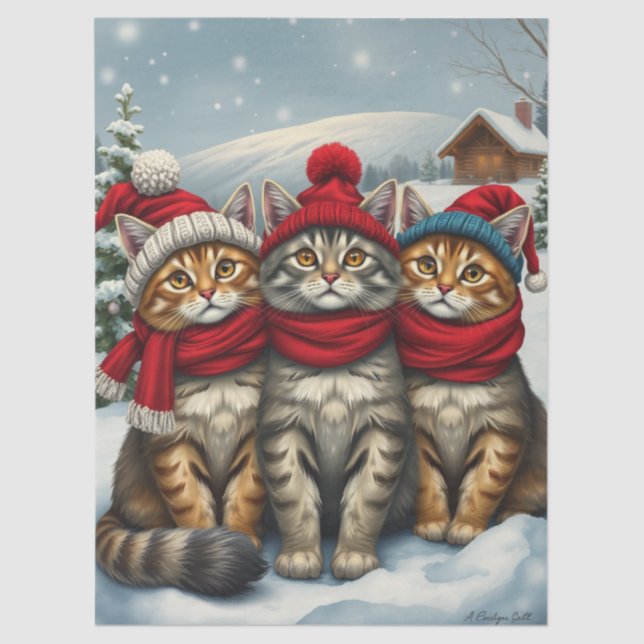 Katzen in Preppy Winter Attraktion und Hats Winter Seidenpapier (Vorderseite)