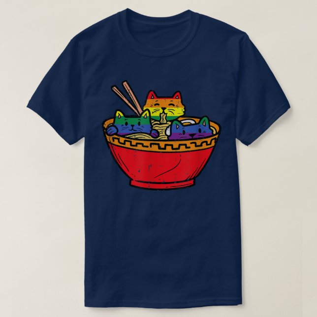 Katzen in Ramen Anime Food LGBTQ Rainbow Flag Gay  T-Shirt (Design vorne)