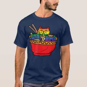 Katzen in Ramen Anime Food LGBTQ Rainbow Flag Gay  T-Shirt