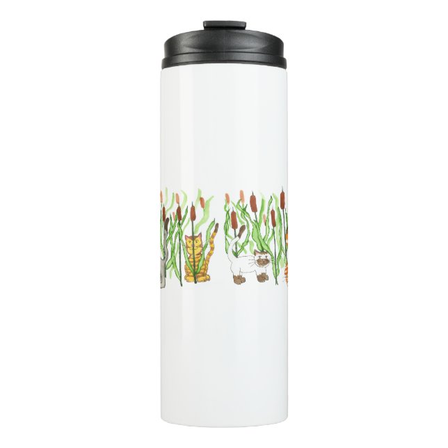 Katzen in Rohrkolben Thermosbecher (Vorderseite)