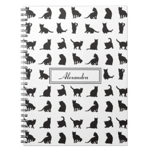 Katzen in schwarzer Silhouette mit Monogramm Notizblock