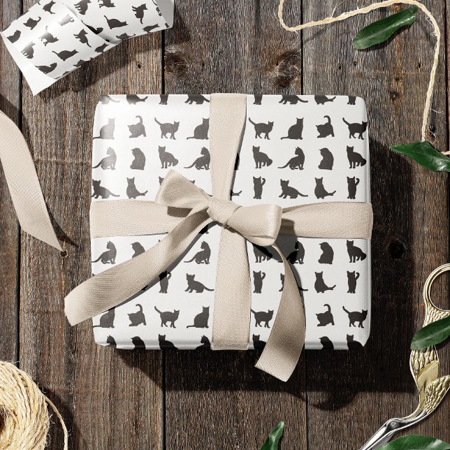 Katzen in Schwarzer Silhouette Muster Tier Geschenkpapier (Von Creator hochgeladen)