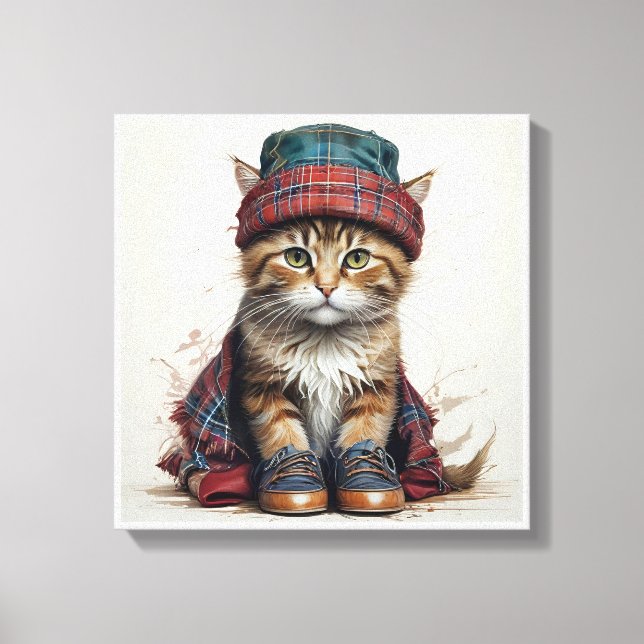 Katzen in Scottish Disguise - charmante Katzen Leinwanddruck (Vorderseite)