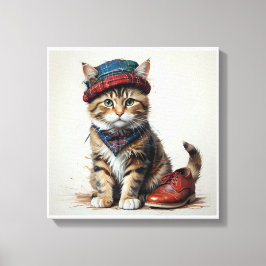 Katzen in Scottish Disguise - charmante Katzen Leinwanddruck