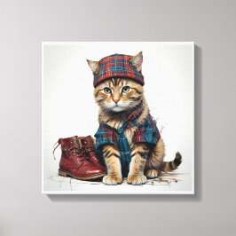 Katzen in Scottish Disguise - charmante Katzen Leinwanddruck