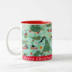 Katzen in Weihnachtsbaumen Custom Zwei-Tone-Kaffee Zweifarbige Tasse