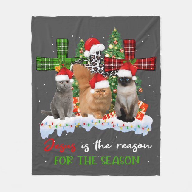 Katzen Jesus ist Grund für die Weihnachtsfeier häs Fleecedecke (Vorderseite)