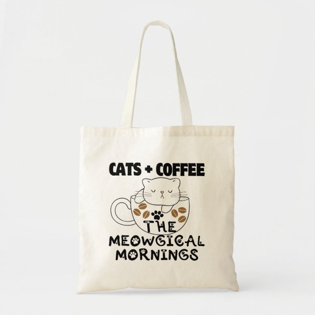 Katzen + Kaffee = Meowgical mornings.w Tragetasche (Vorne)