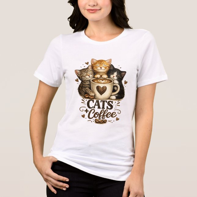 Katzen & Kaffee T-Shirt Tri-Blend Shirt (Vorderseite)