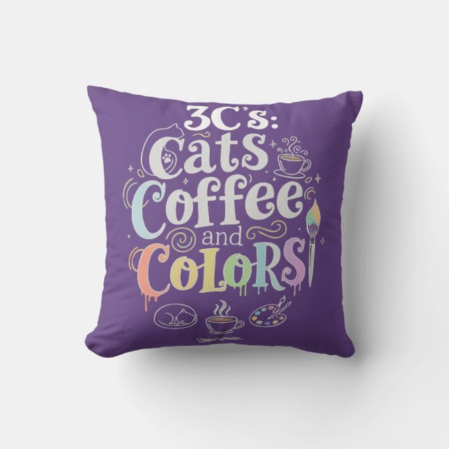Katzen Kaffee und Farben Kissen (Vorderseite)