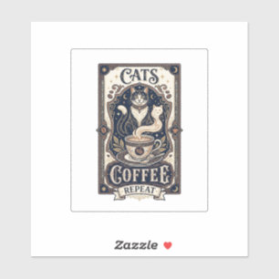 Katzen Kaffee Wiederholung Katze Kaffee Vintage Ve Aufkleber