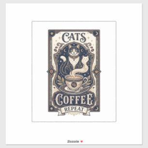 Katzen Kaffee Wiederholung Katze Kaffee Vintage Ve Aufkleber