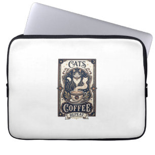 Katzen Kaffee Wiederholung Katze Kaffee Vintage Ve Laptopschutzhülle
