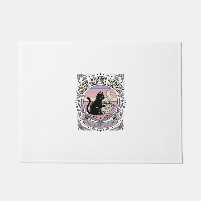Katzen Kaffee Wiederholung Katze Tee Blätter Kaffe Fußmatte (Vorderseite)