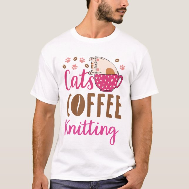 Katzen Kaffeeknitter T-Shirt (Vorderseite)