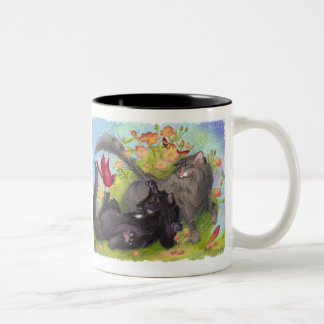 Katzen, Kardinäle und Rosen/Tasse Zweifarbige Tasse