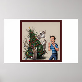 Katzen klettern und stürzen den Baum über Poster