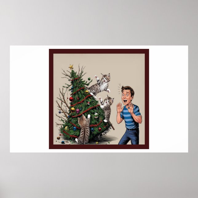Katzen klettern und stürzen den Baum über Poster (Vorne)