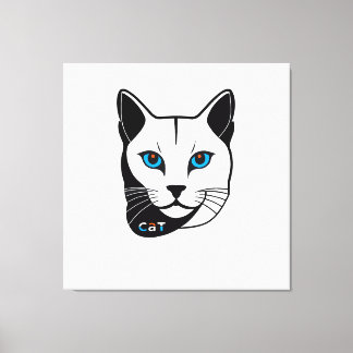 Katzen Kopf in Schwarz-Weiß Blaue Augen + Text Leinwanddruck