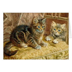 Katzen-Kunst-Karte:  Vintage Kitty-Katzen -