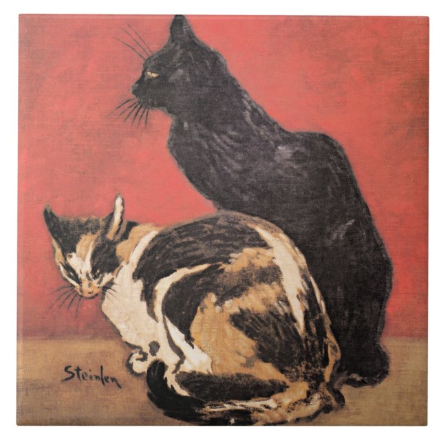 Katzen, Kunstmalerei von Theophile Steinlen, Fliese (Vorderseite)