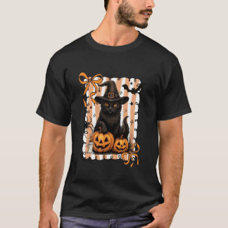Katzen-Kürbis-Halloween-Retro-Coquette-Schleife Gr T-Shirt