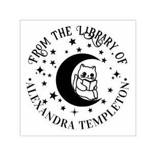 Katzen lesen, Mondsterne, Bibliotheksname Permastempel