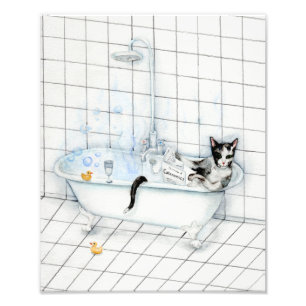 Katzen lesen Zeitung in der Badewanne. Fotodruck