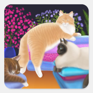 Katzen-Liebe-saubere Wäscherei Quadratischer Aufkleber