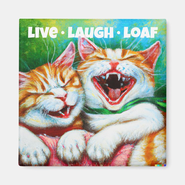 Katzen | Live Laugh Loaf Funny 2 Zoll Square Kühls Magnet (Vorne)