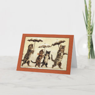 Katzen Louis Wain mit Regenschirm-Gruß-Karte Feiertagskarte