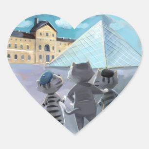 Katzen Louvre Paris - Klassische Herz-Aufkleber