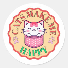 Katzen machen mich glücklich - Niedlicher Kawaii C Runder Aufkleber