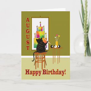 Katzen-Malerei-Geburtstags-Kuchen AUGUST Karte