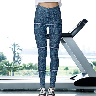 Katzen-Mama-Tierliebhaber-Faux-Denim-Blau-Patchwor Leggings