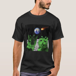 Katzen-Meme-Alien Grüne Katze Selfie UFO Lustiges  T-Shirt