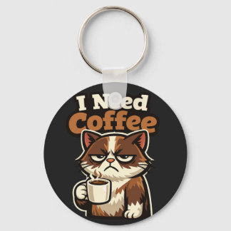 KATZEN-MEME „ICH BRAUCHE KAFFEE“ SCHLÜSSELANHÄNGER