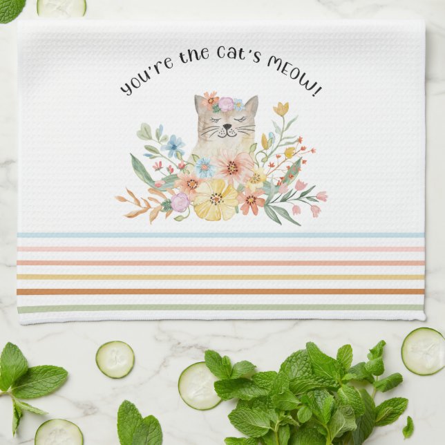 Katzen Meow Oma Niedlich Kitty Floral Pastell Geschirrtuch (Gefaltet)