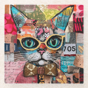 Katzen-Misch-Misch-Papier-Collage Glasuntersetzer