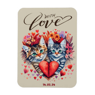 Katzen mit geklappter Liebe-Grußkarte Magnet